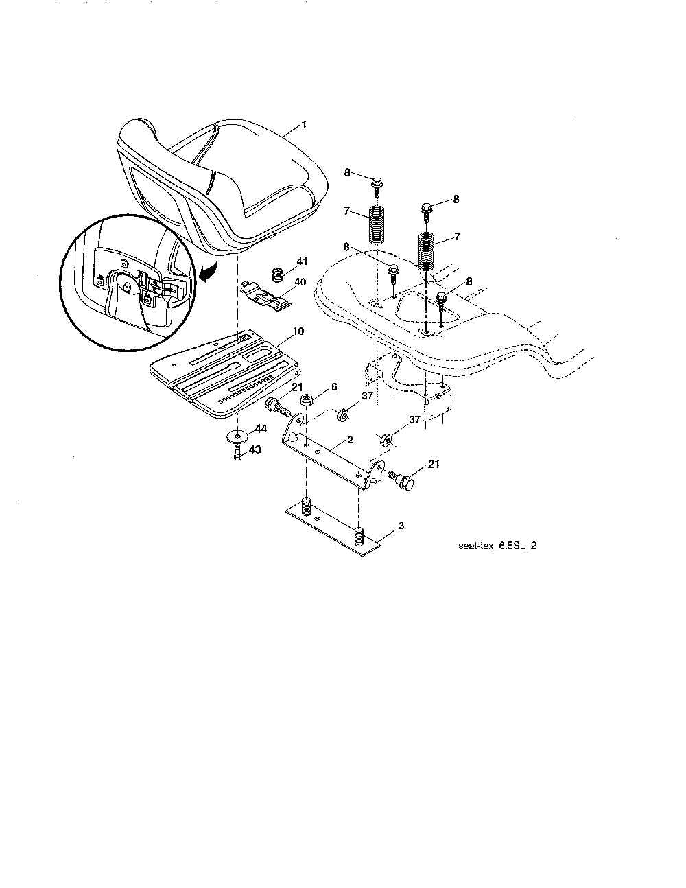 Seat Diagram and Parts List for YTH24V54-96043018800  Husqvarna Lawn Tractor