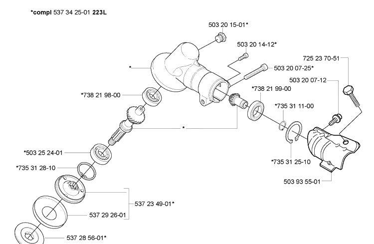 Gear Head Diagram and Parts List for 223L 2005-04 Husqvarna Trimmer