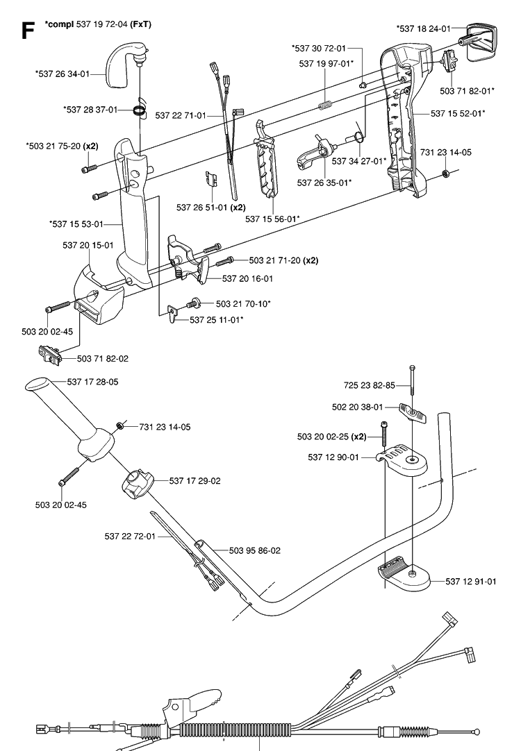 Handle And Controls Diagram and Parts List for 343R 20064000001-20103600000 Husqvarna Brush Cutter