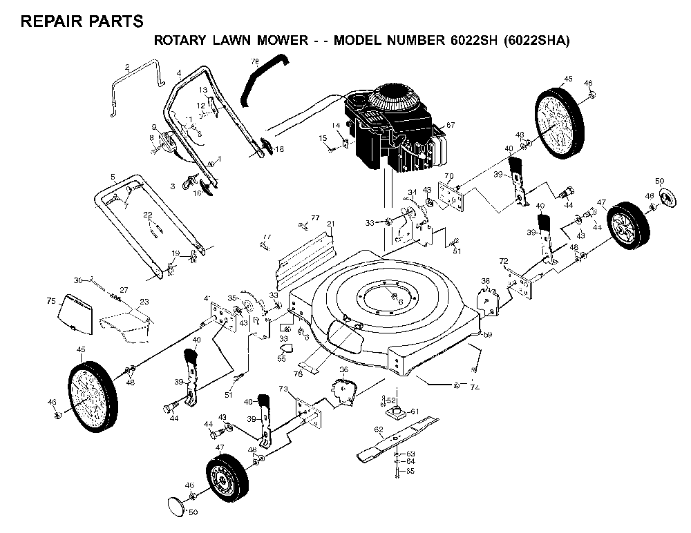 Product Complete Diagram and Parts List for 6022SHA (954222695)(2001-01) Husqvarna Lawn Mower