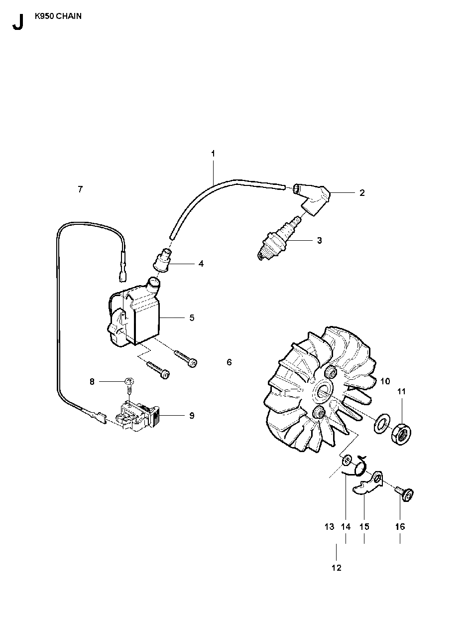 Ignition System Diagram and Parts List for K950CHAIN 2007-01 Husqvarna Circular Saw