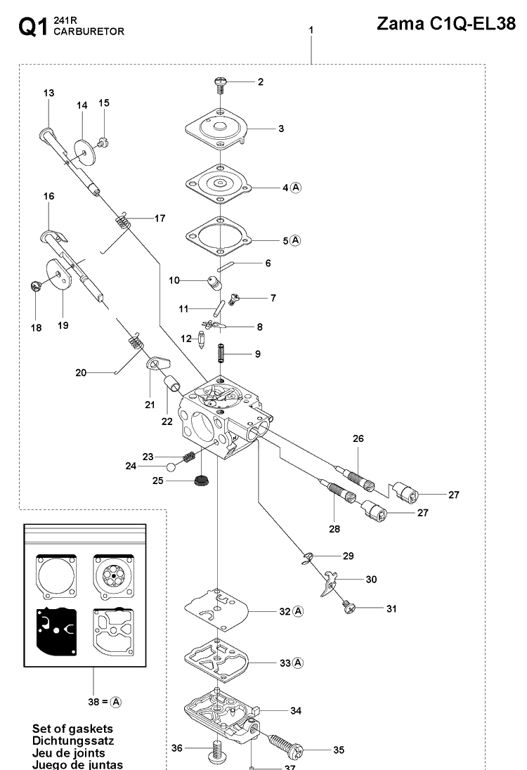 Carburetor Diagram and Parts List for 241R 20144900001-Current Husqvarna Brush Cutter