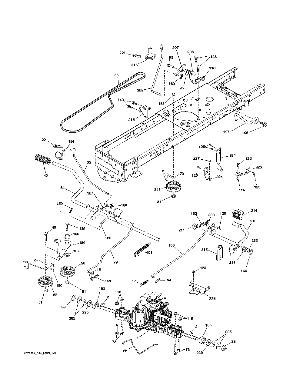 Drive Diagram and Parts List for YTH24V54-96043018800  Husqvarna Lawn Tractor