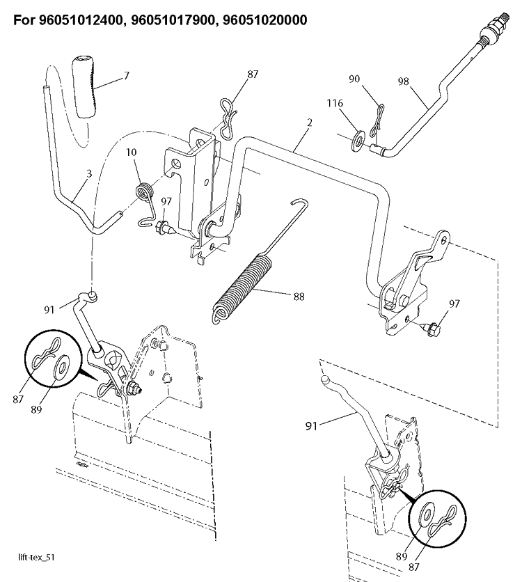 Mower Lift / Deck Lift Diagram and Parts List for TC138  Husqvarna Lawn Tractor
