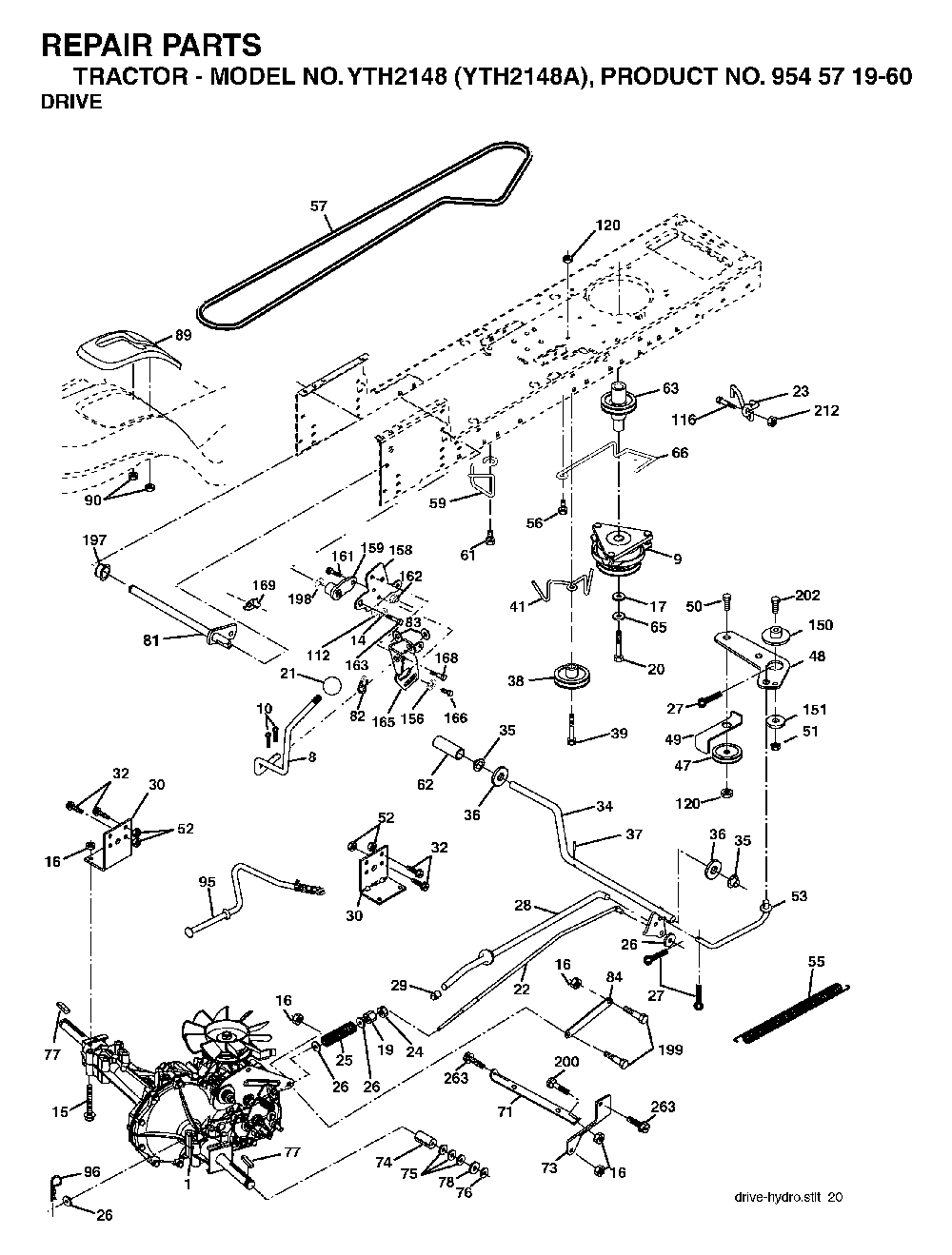 Drive Diagram and Parts List for YTH2148A (954571960)(2003-11) Husqvarna Lawn Tractor