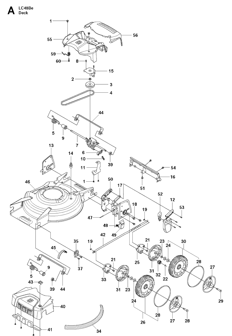 Mower Deck / Cutting Deck Diagram and Parts List for LC48BE  Husqvarna Lawn Mower