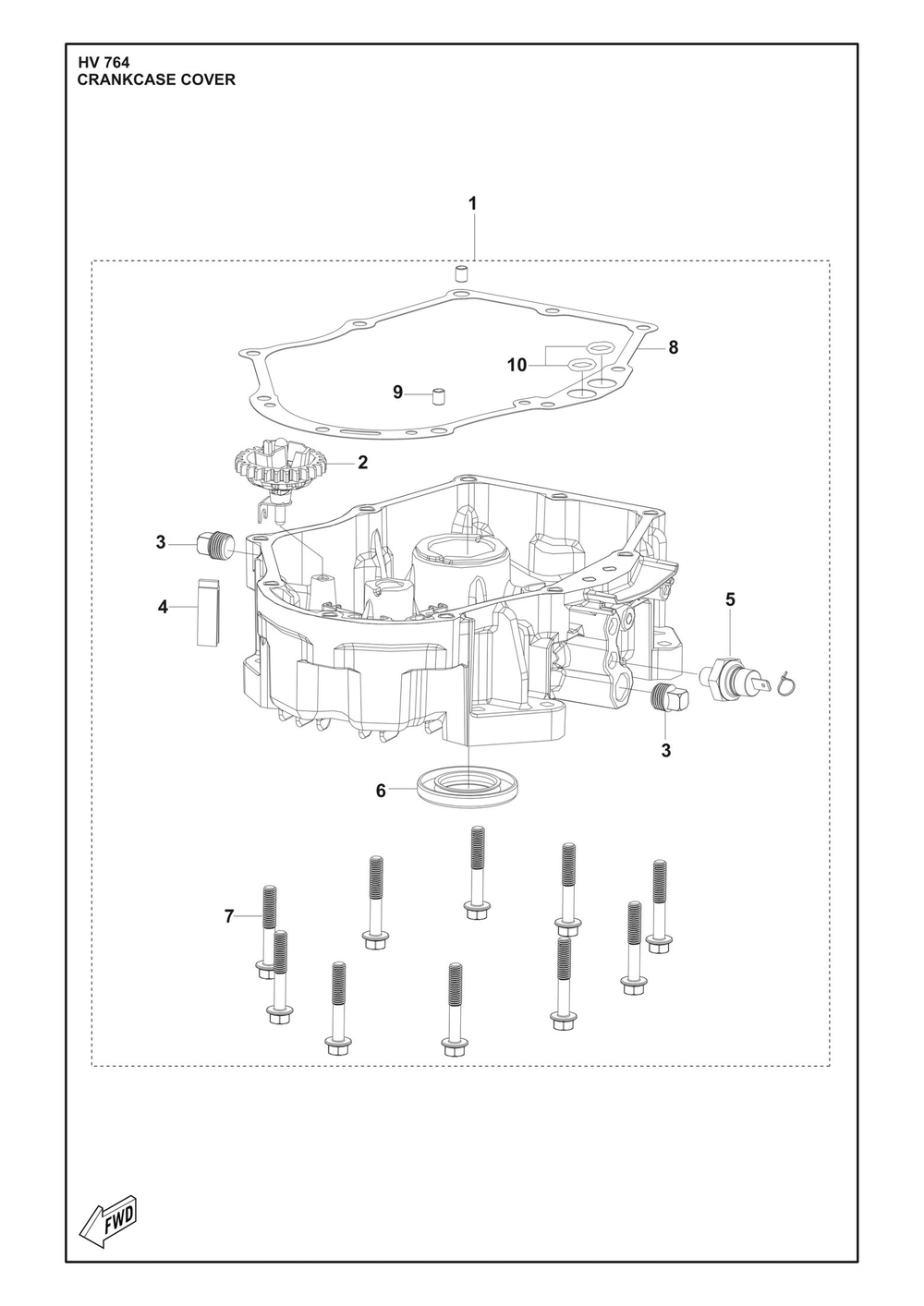 Crankcase Cover Diagram and Parts List for HV764  Husqvarna Engine