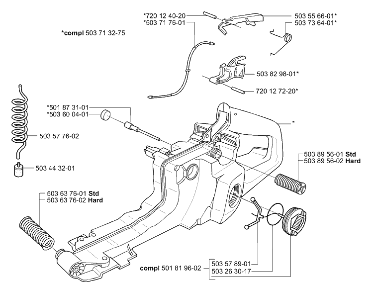 Fuel Tank/Rear Handle Diagram and Parts List for 365EPA 2003-11 Husqvarna Chainsaw
