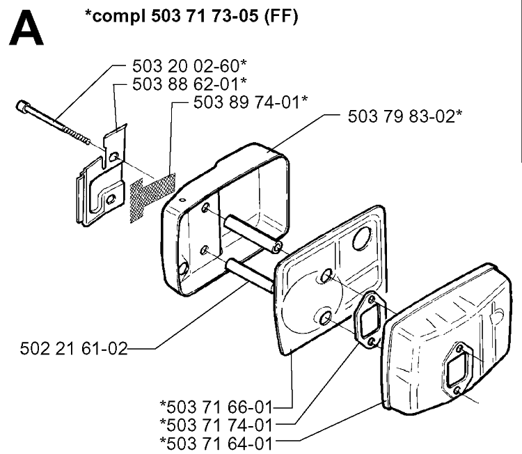 Muffler Diagram and Parts List for 225HBV 19963100001-19970500000 Husqvarna Leaf Blower / Vacuum