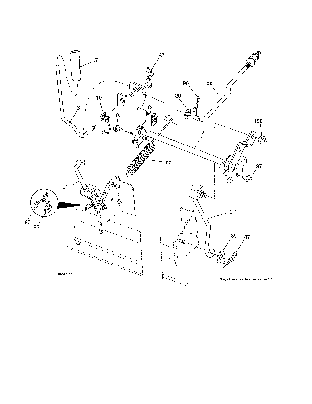 Mower lift Diagram and Parts List for YTH22V42-96043017301  Husqvarna Lawn Tractor