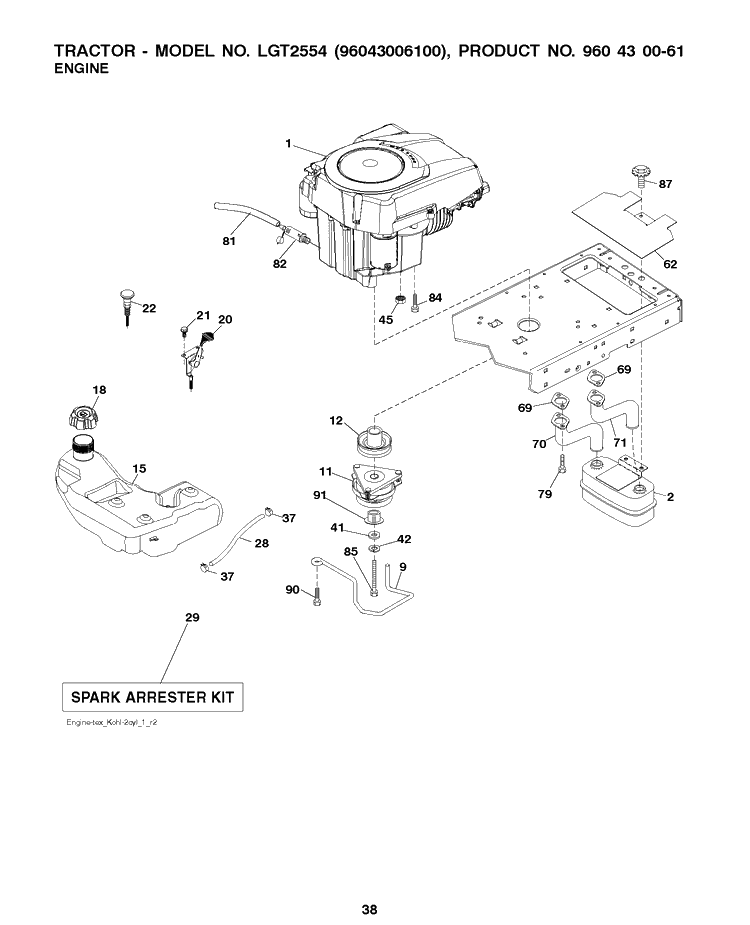 Engine Diagram and Parts List for LGT2554 2008-12 Husqvarna Lawn Tractor