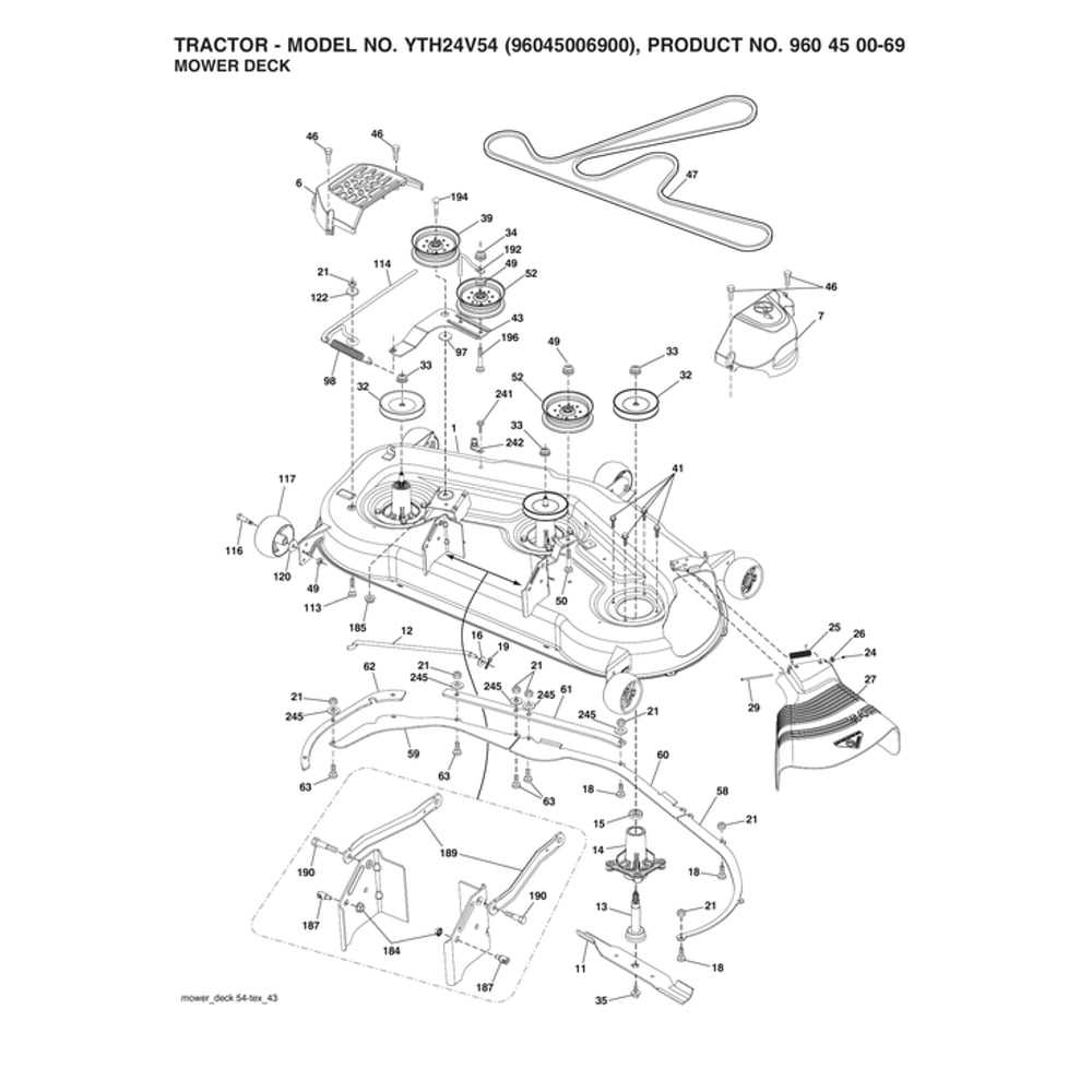 Mower Deck Diagram and Parts List for 96045006900  Husqvarna Lawn Tractor