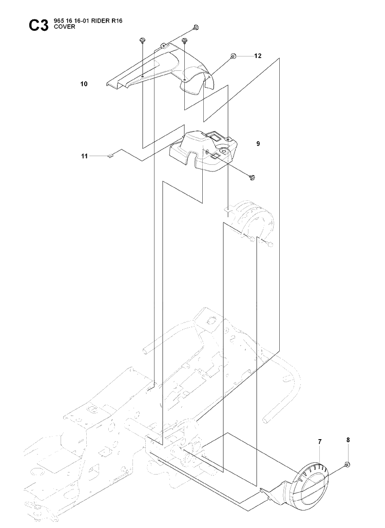 Cover Diagram and Parts List for RIDER16 (965161601)(2007-06) Husqvarna Lawn Mower
