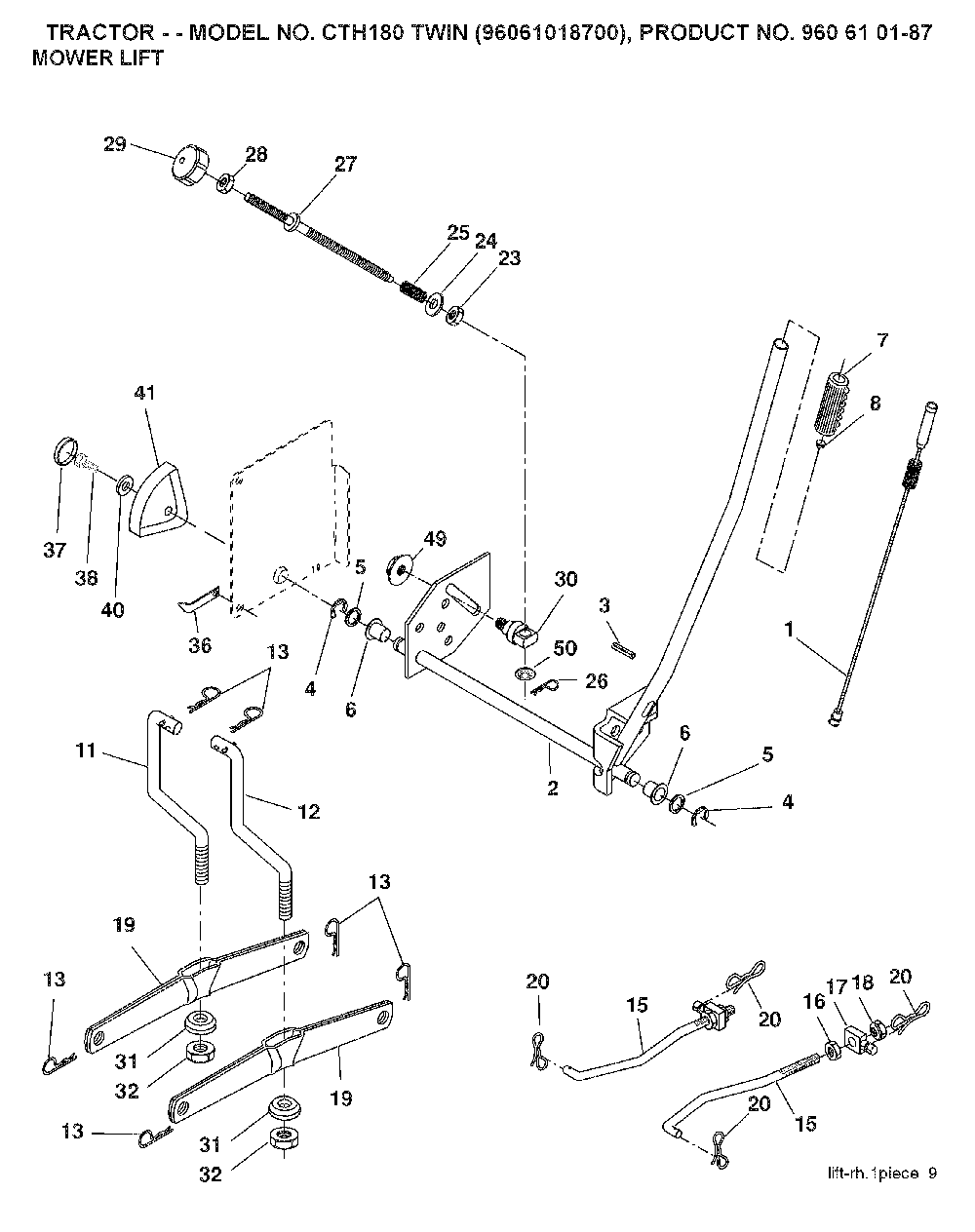 Mower Lift / Deck Lift Diagram and Parts List for CTH180TWIN (96061018601)(2007-04) Husqvarna Lawn Tractor