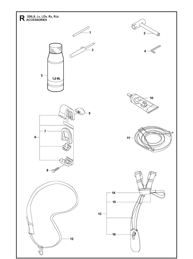 Accessories Diagram and Parts List for 326LDX 20091800001-Current Husqvarna Edger