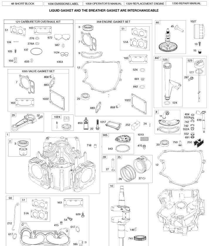 Briggs Engine Image 1 Diagram and Parts List for YTH22V46 (917289630)(2010-05) Husqvarna Lawn Mower
