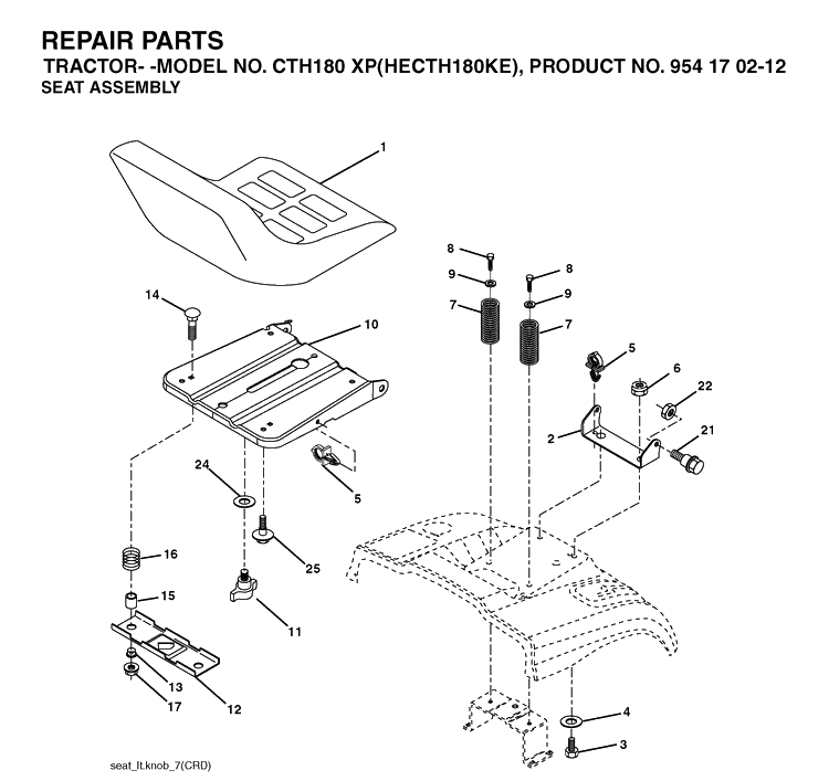 Seat Diagram and Parts List for CTH180XP (HECTH180KE)(2004-06) Husqvarna Lawn Tractor