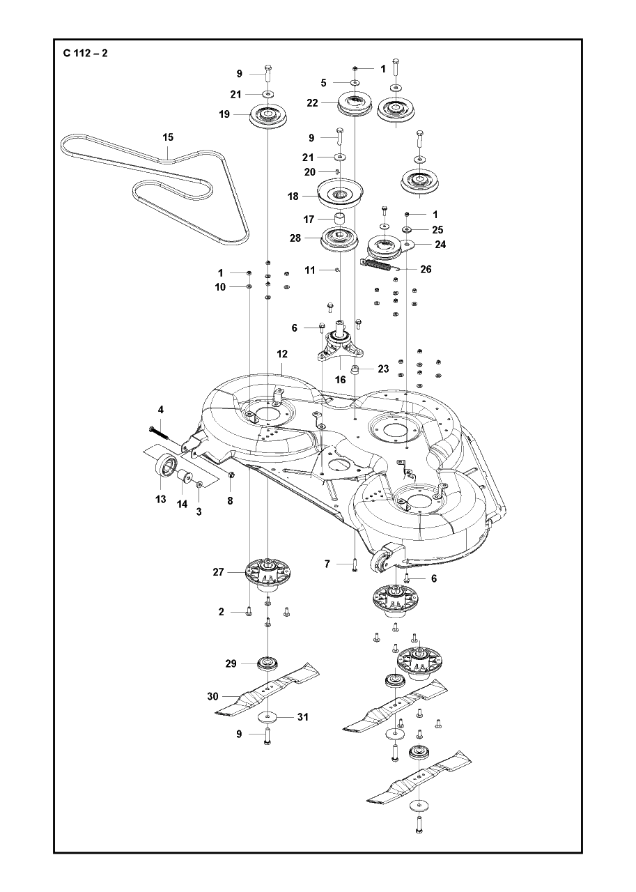 44-Inch/112cm Cutting Deck 2 Diagram and Parts List for C112 2019-01 Husqvarna Lawn Tractor Accessories