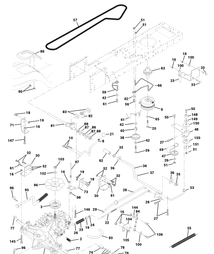 Drive Diagram and Parts List for YTH160 (954140008B)(1998-07) Husqvarna Lawn Mower
