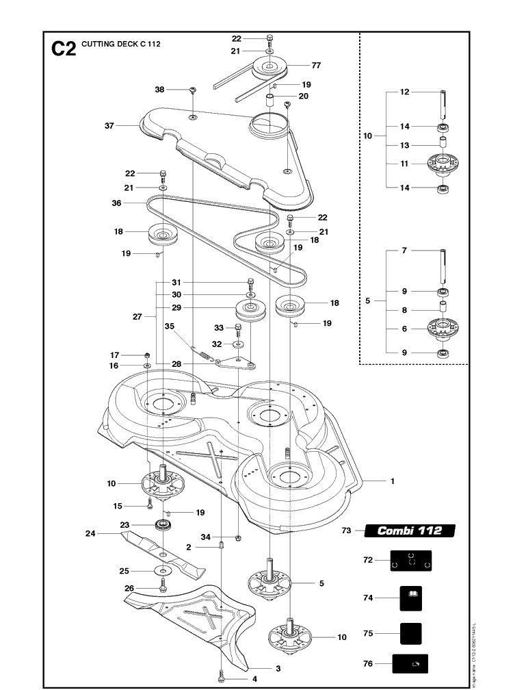 44 Inch/112cm Cutting Deck 2 Diagram and Parts List for R316TXSAWD (966757801)(2012) Husqvarna Lawn Mower