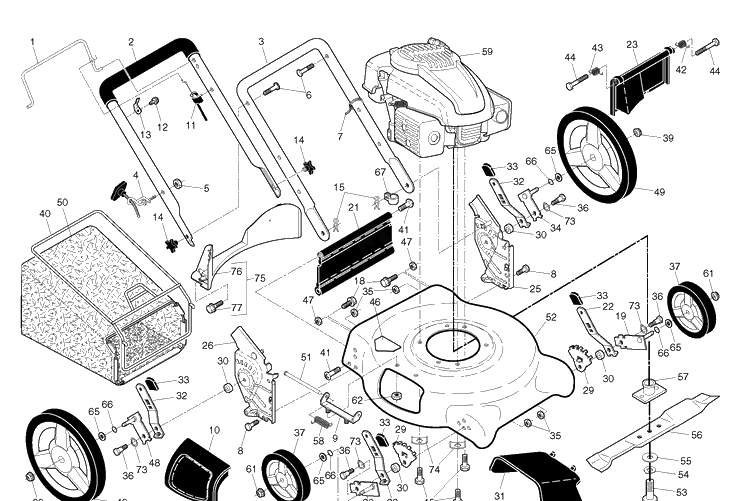 Frame And Engine Diagram and Parts List for 6021P (96133001102)(2010-11) Husqvarna Lawn Mower