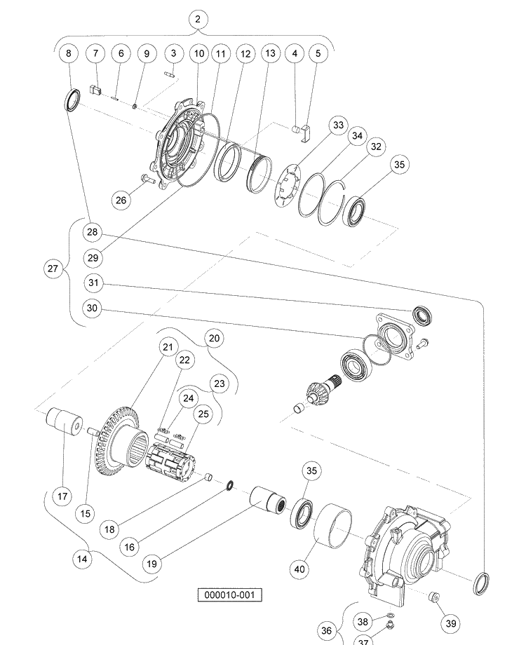 Front Differential (Output Components) Diagram and Parts List for HUV4420G 2006-11 Husqvarna Lawn Tractor
