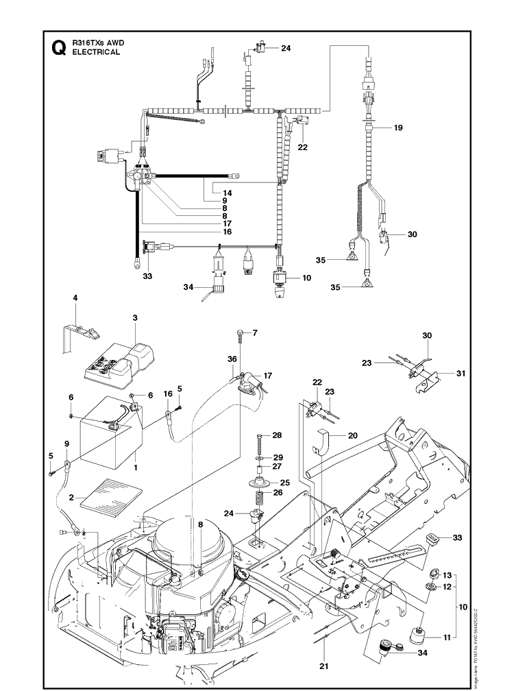 Electrical Diagram and Parts List for R316TXSAWD (966757801)(2012) Husqvarna Lawn Mower