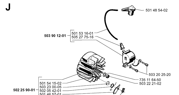 Ignition System Diagram and Parts List for 252RX 19991400001-20011800000 Husqvarna Brush Cutter