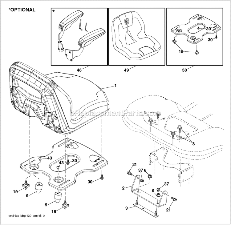 Seat B Diagram and Parts List for TS148XK  Husqvarna Lawn Tractor