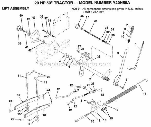 Lift Diagram and Parts List for Y20H50A 1994 Husqvarna Lawn Tractor