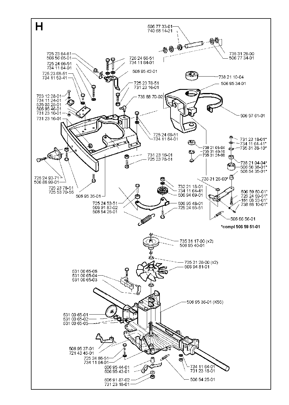 Transmission Diagram and Parts List for RIDER970HSTBIOCLIP 1998-03 Husqvarna Lawn Tractor