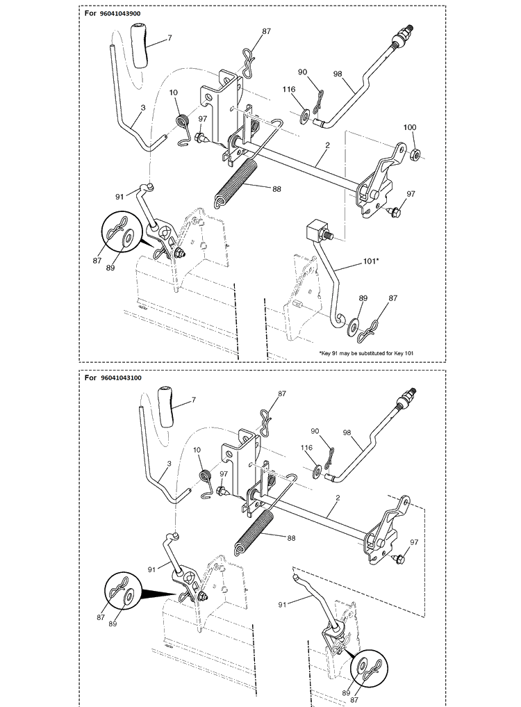Mower Lift / Deck Lift Diagram and Parts List for TS138L  Husqvarna Lawn Tractor