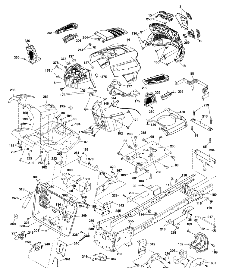 Chassis / Frame Diagram and Parts List for TC242TX  Husqvarna Lawn Tractor