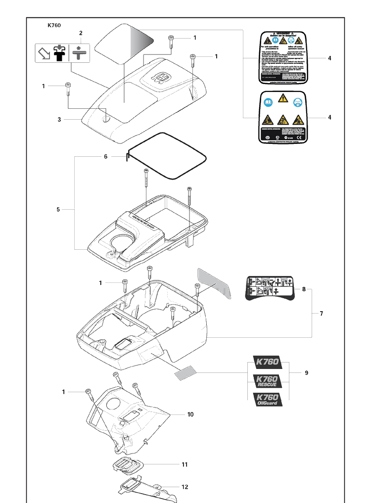 Cylinder Cover Assy And Filter Bottom And Filter Cover And Air Nozzle Diagram and Parts List for K760 2009-12 Husqvarna Lawn Tractor Accessories