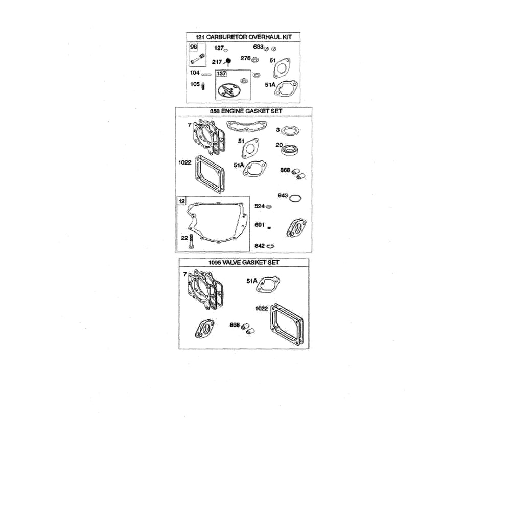 Engine >> Gasket Set Diagram and Parts List for 96043025900  Husqvarna Lawn Tractor