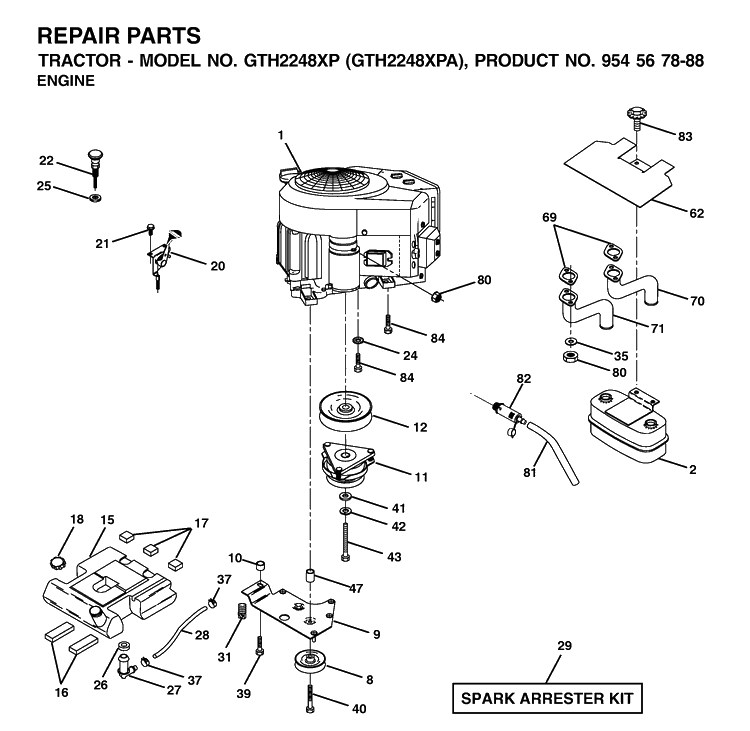 Engine Diagram and Parts List for GTH2248XP-GTH2248XPA 2002-01 Husqvarna Lawn Tractor