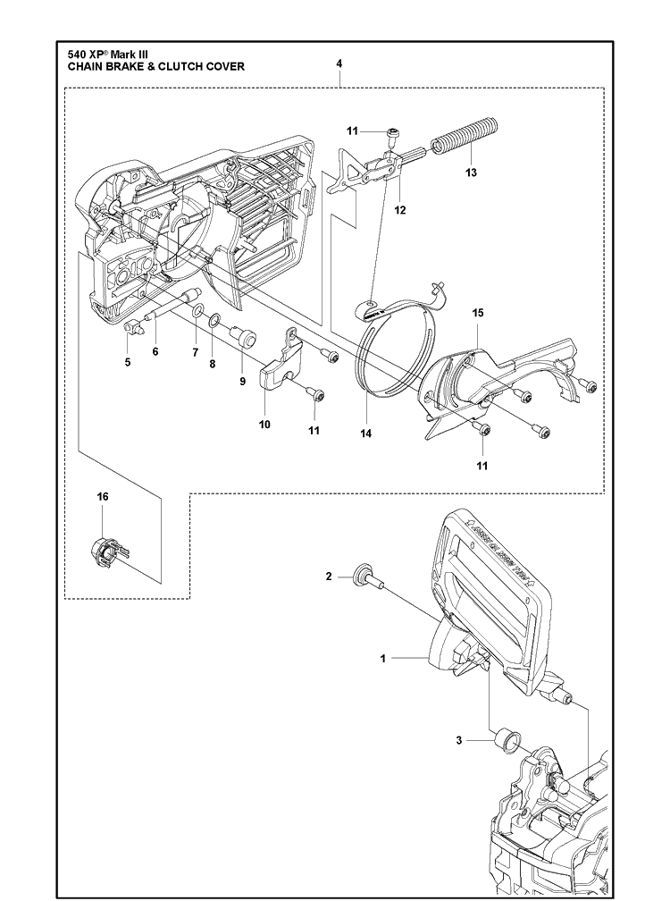 Chain Brake And Clutch Cover Diagram and Parts List for 540XP Mark III Husqvarna Chainsaw