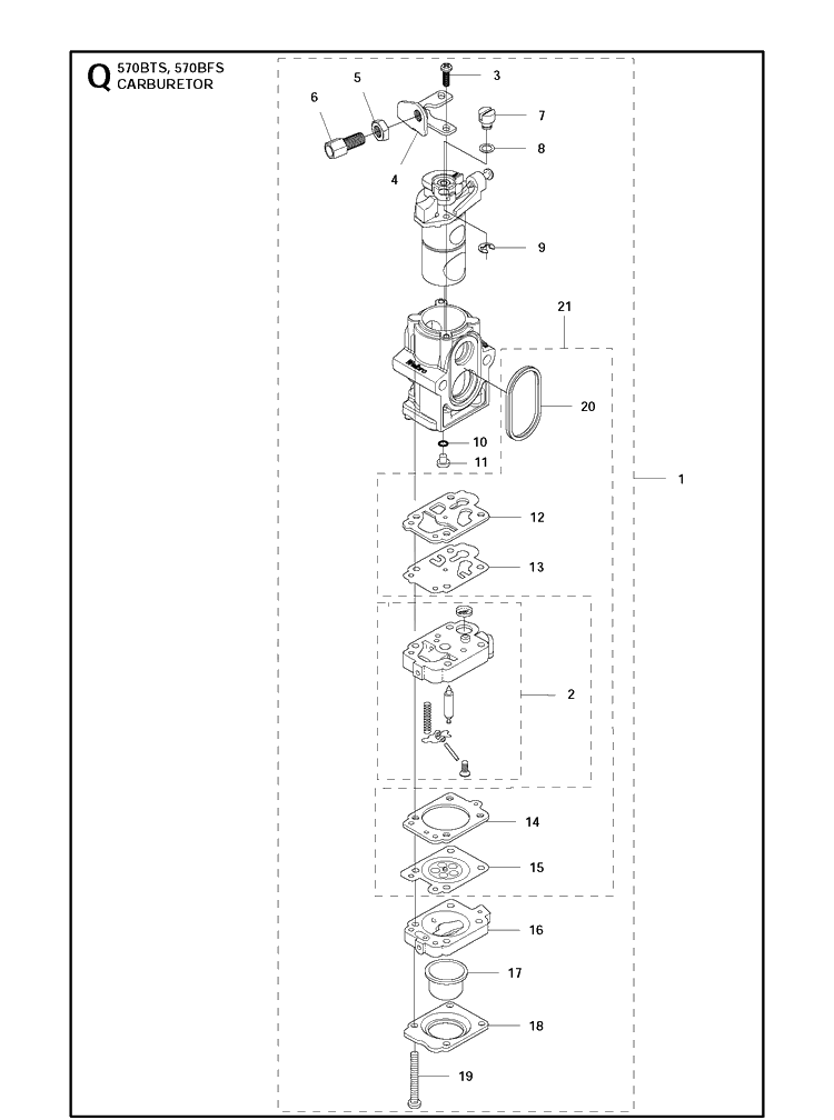 Carburetor Diagram and Parts List for 570BFS 20111800001-Current Husqvarna Leaf Blower / Vacuum