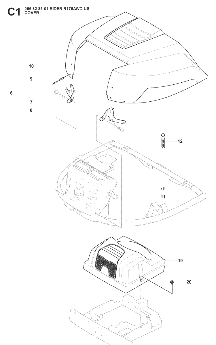 Cover 2 Diagram and Parts List for RIDER175 (966828501)(2008-05) Husqvarna Lawn Mower