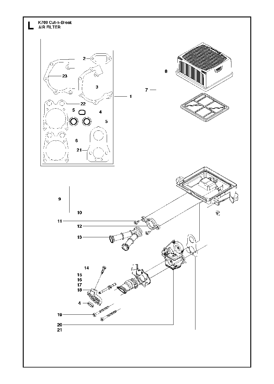 Air Filter Diagram and Parts List for K760CUT-N-BREAK 2013-06 Husqvarna Circular Saw
