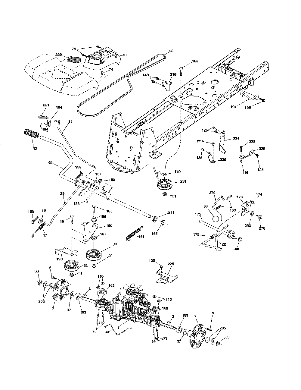Drive Diagram and Parts List for 96045004700  Husqvarna Lawn Tractor