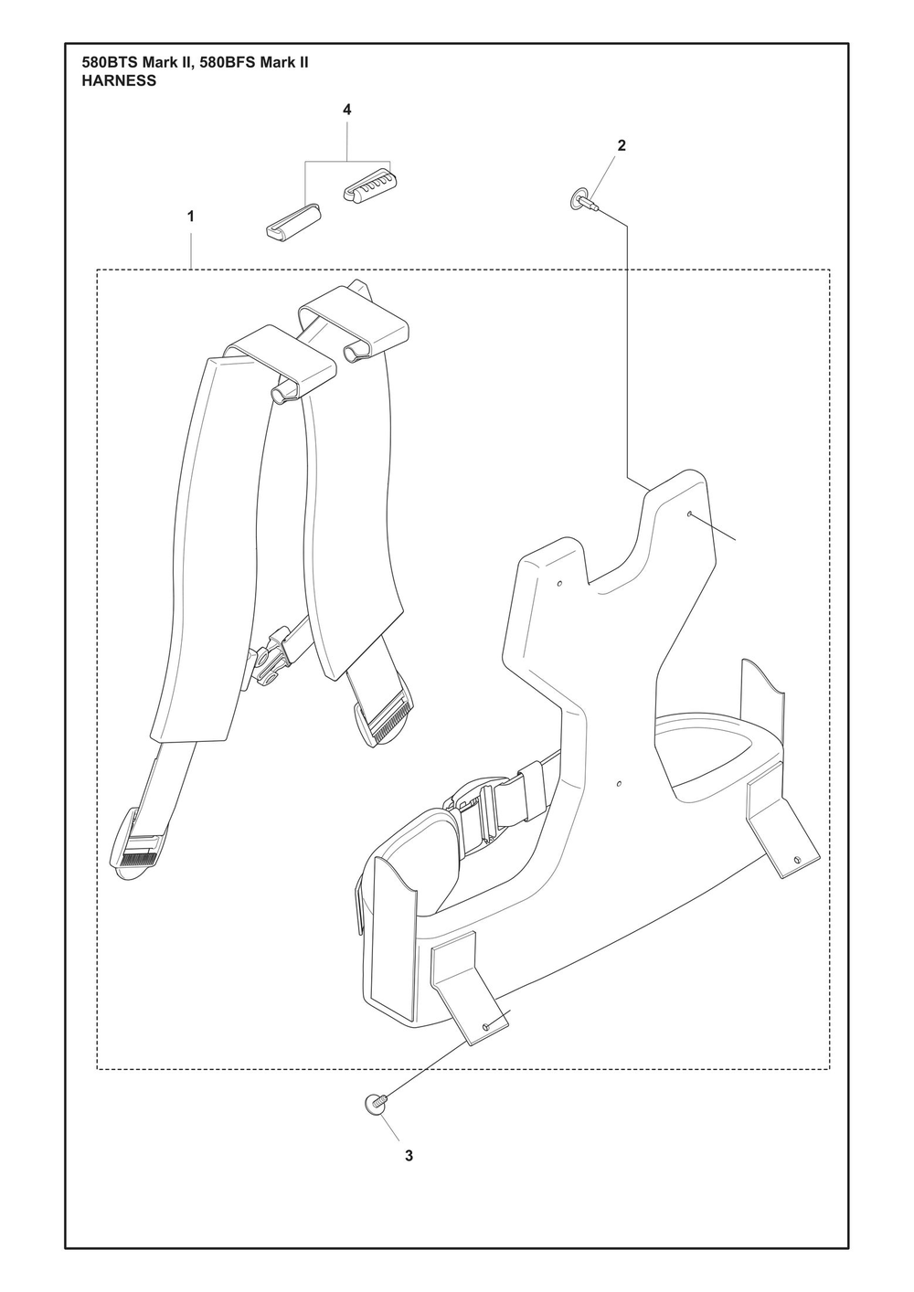 Harness Diagram and Parts List for 580BTSMARKII  Husqvarna Leaf Blower / Vacuum