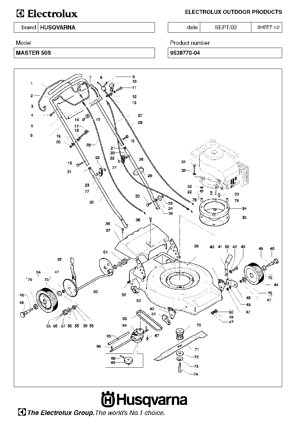 Product Complete Diagram and Parts List for MASTER50S (953877004)(2002-10) Husqvarna Lawn Mower
