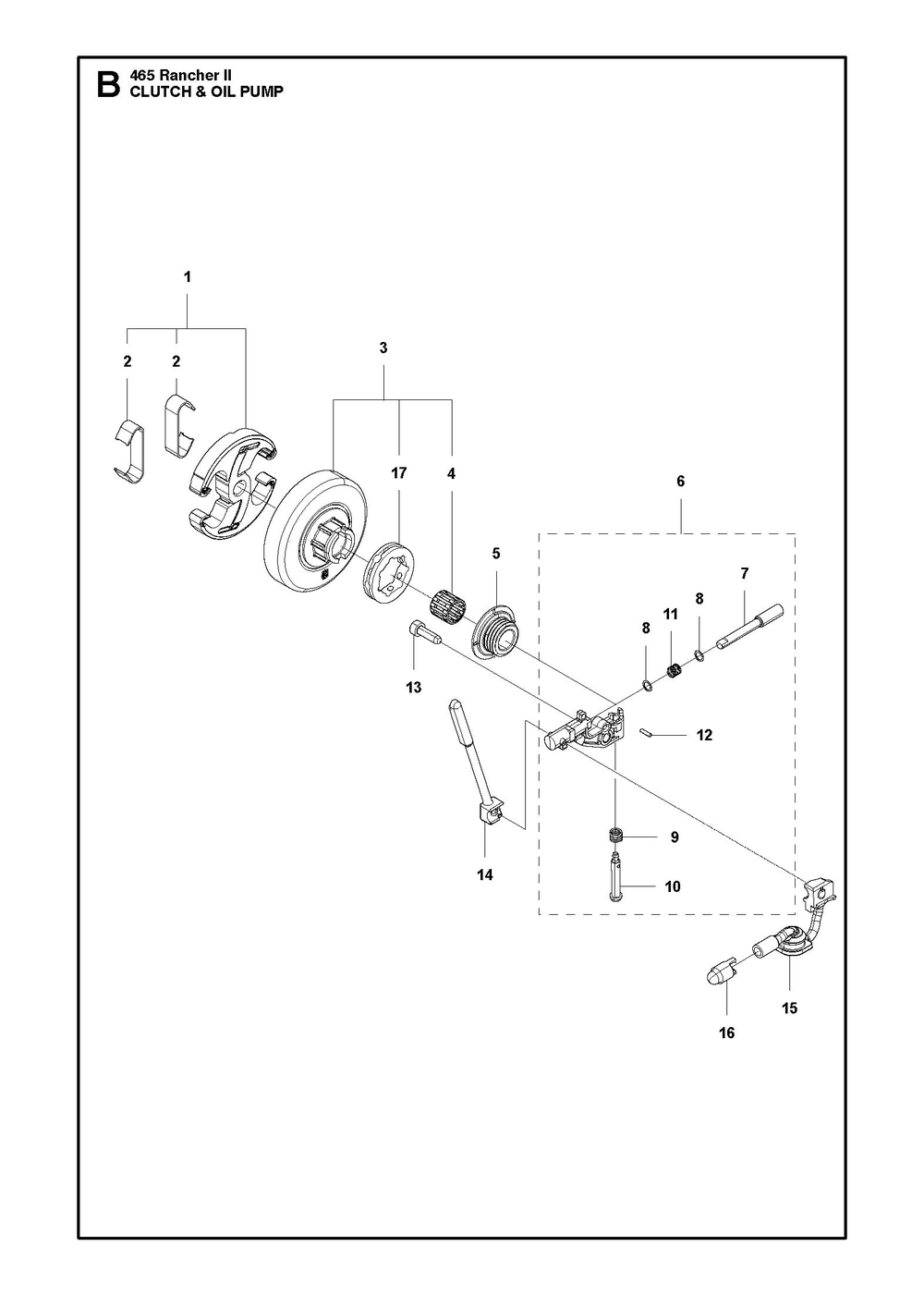 Clutch And Oil Pump Diagram and Parts List for 465RANCHER  Husqvarna Chainsaw