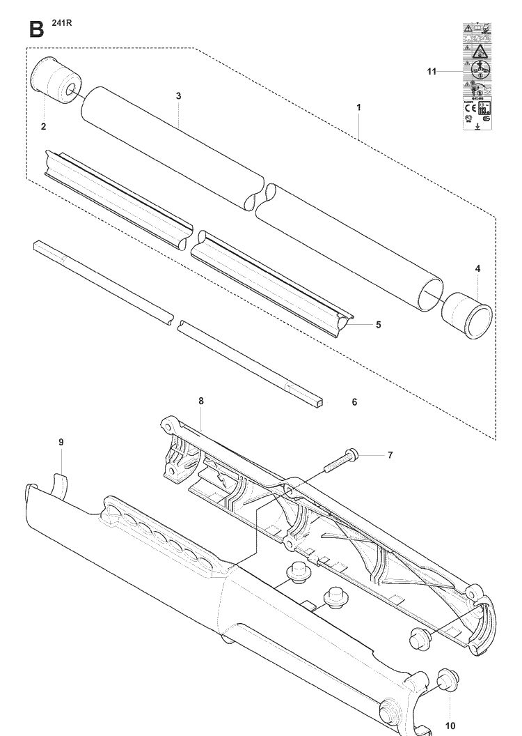 Shaft Diagram and Parts List for 241R 20074400001-20093600000 Husqvarna Brush Cutter