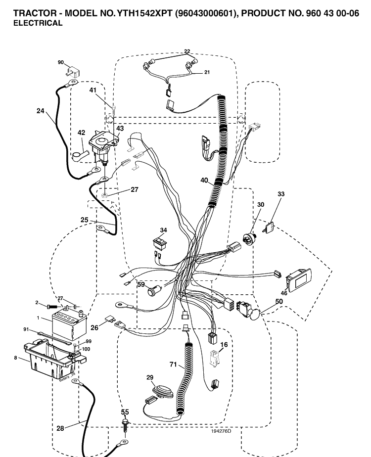 Electrical Diagram and Parts List for YTH1542XP (96043000601)(2006-06) Husqvarna Lawn Tractor