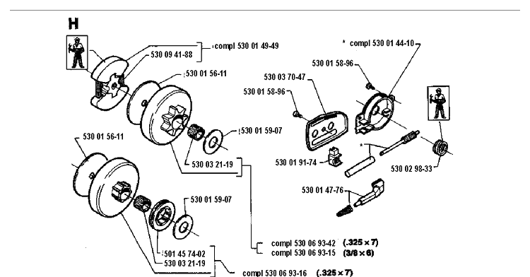 Clutch And Oil Pump Diagram and Parts List for 36 19941800001-Current Husqvarna Chainsaw