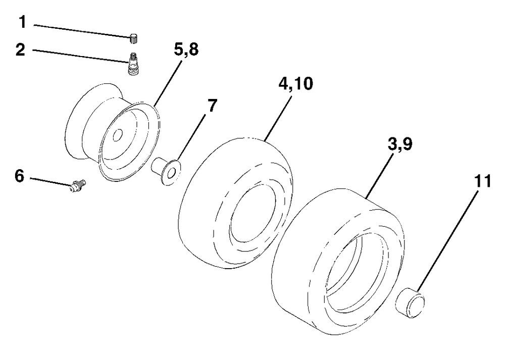 Wheels And Tires Diagram and Parts List for LT1538 (954569776-A)(2002-11) Husqvarna Lawn Tractor