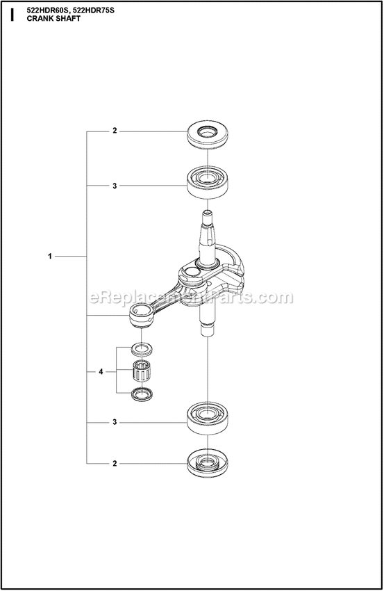 Crankshaft Diagram and Parts List for 522HDR75S  Husqvarna Trimmer