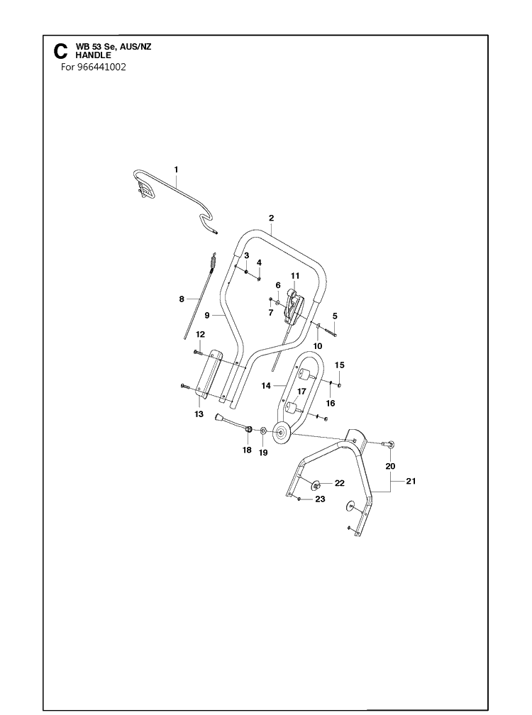 Handle Diagram and Parts List for WB53SE  Husqvarna Lawn Mower
